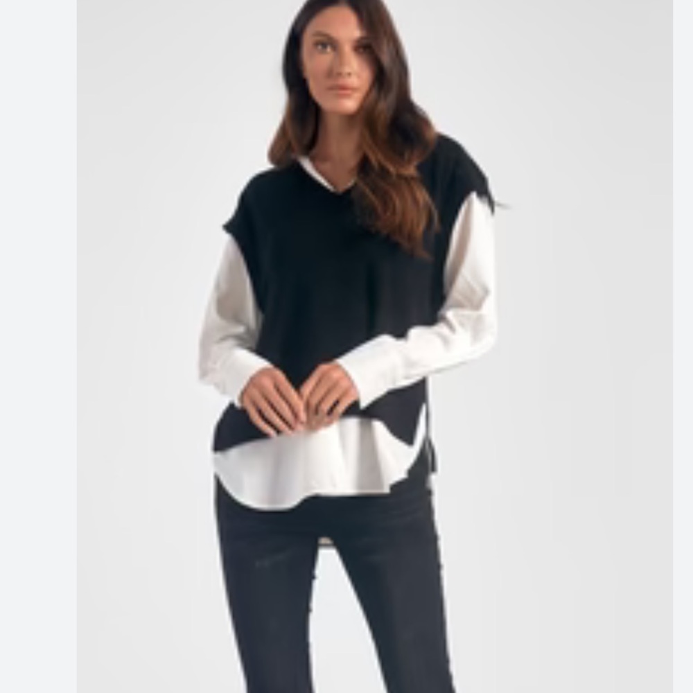 Elan Black and White Layered Top